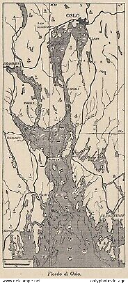 Norway - Fiordo Di Oslo - 1953 Mappa Epoca - Vintage Map - Carte Geographique