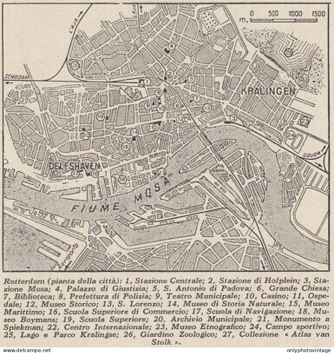 Netherlands - Pianta Città Di Rotterdam - 1953 Mappa Epoca - Vintage Map - Carte Geographique