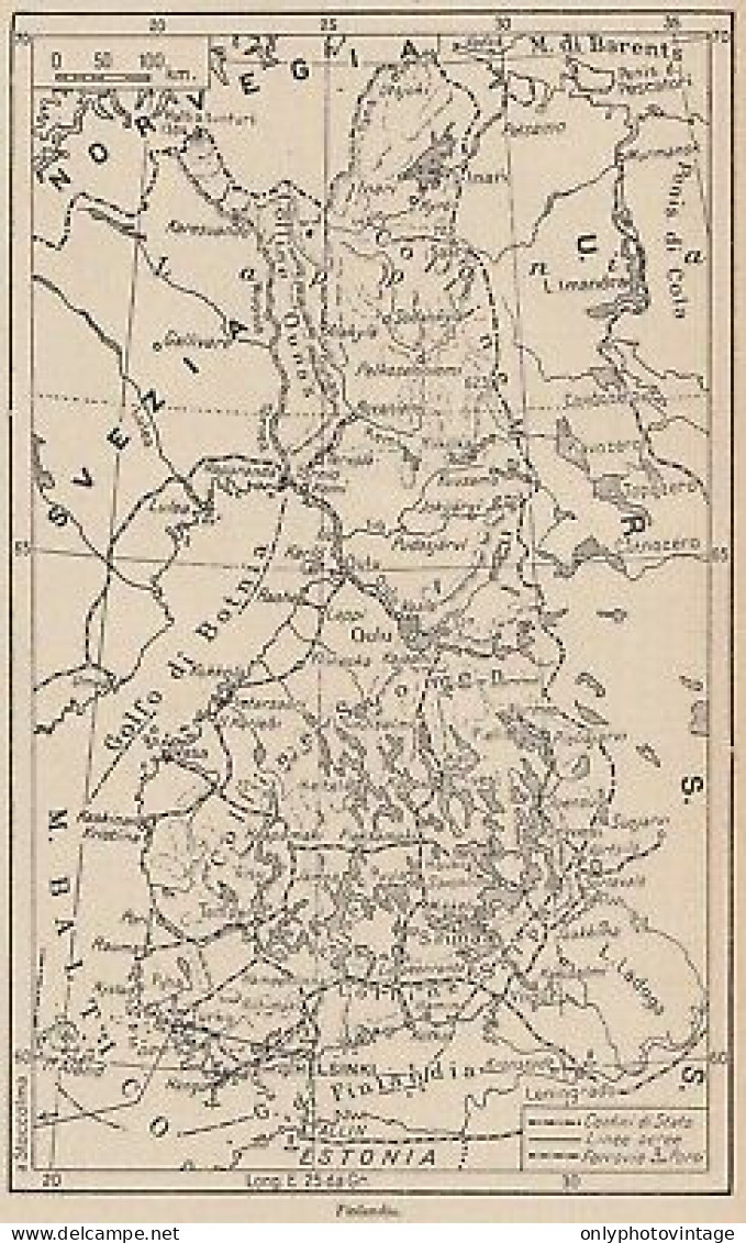 Finlandia - Finland - 1953 Mappa Epoca - Vintage Map - Carte Geographique