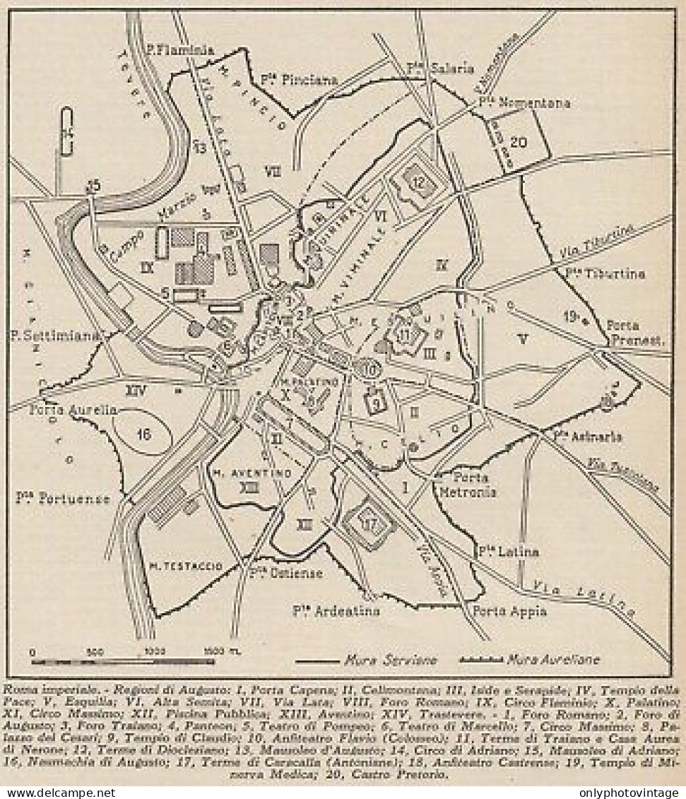 Pianta Di Roma Imperiale - 1953 Mappa Epoca - Vintage Map - Cartes Géographiques