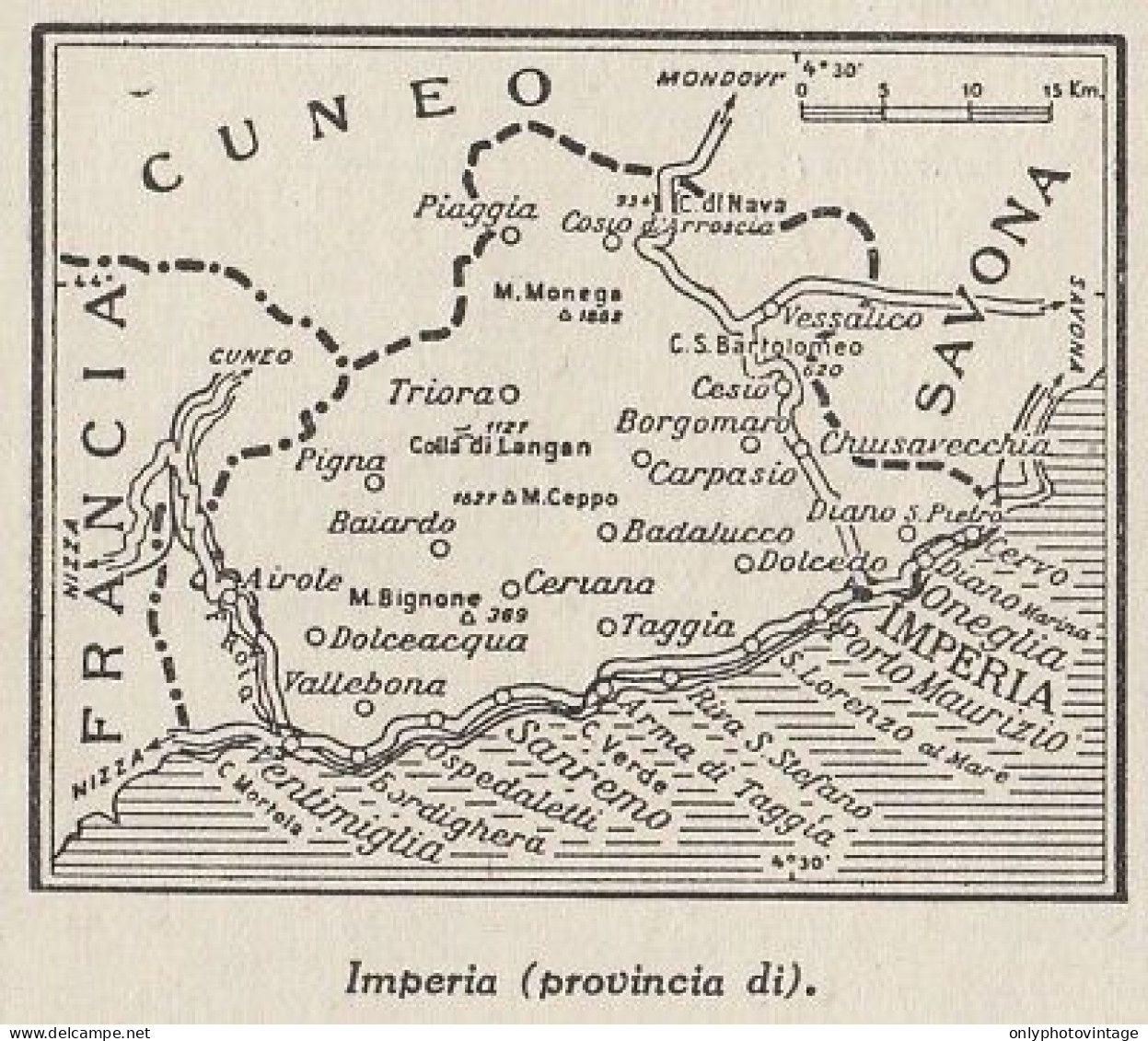 Provincia Di Imperia - 1953 Mappa Epoca - Vintage Map - Carte Geographique