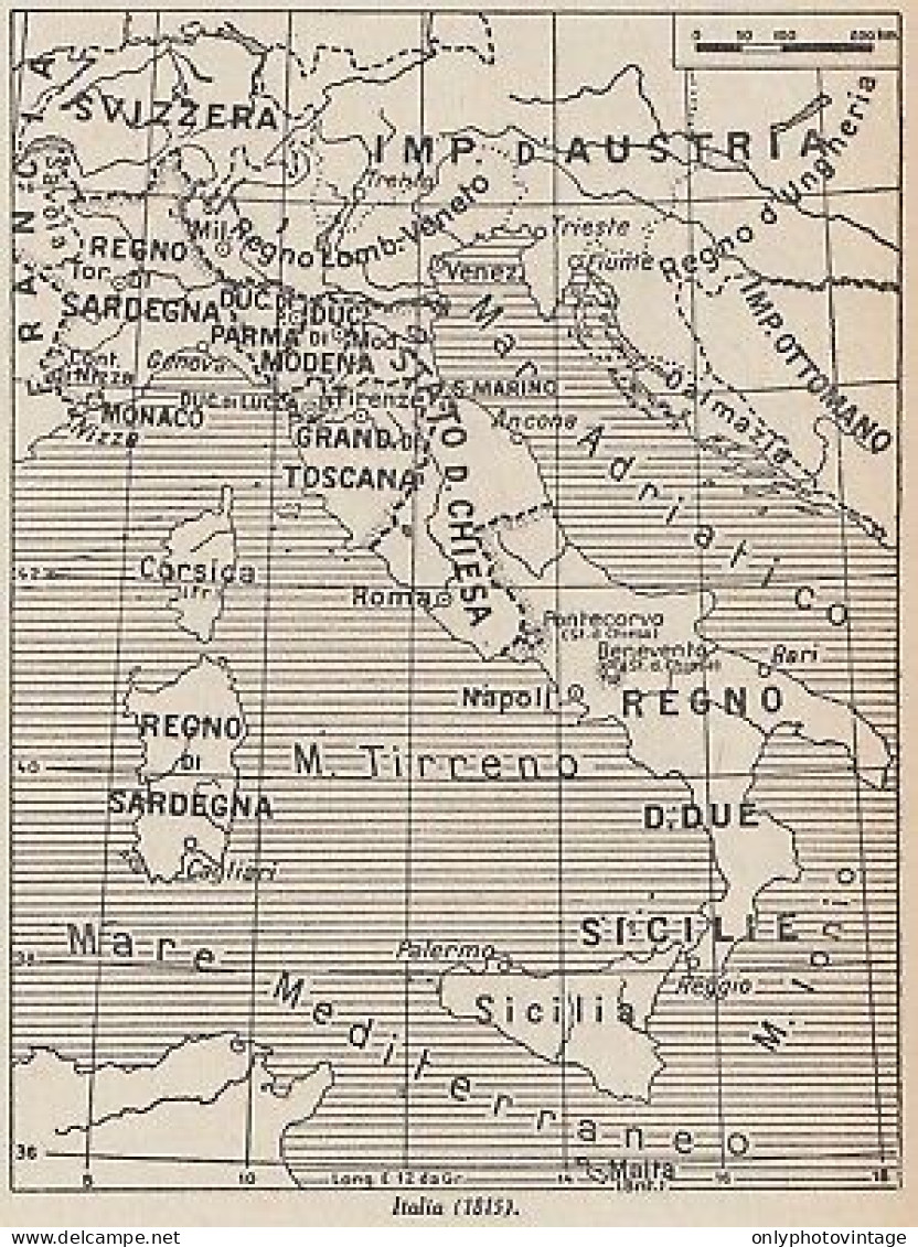 Italia Nel 1815 - 1953 Mappa Epoca - Vintage Map - Carte Geographique