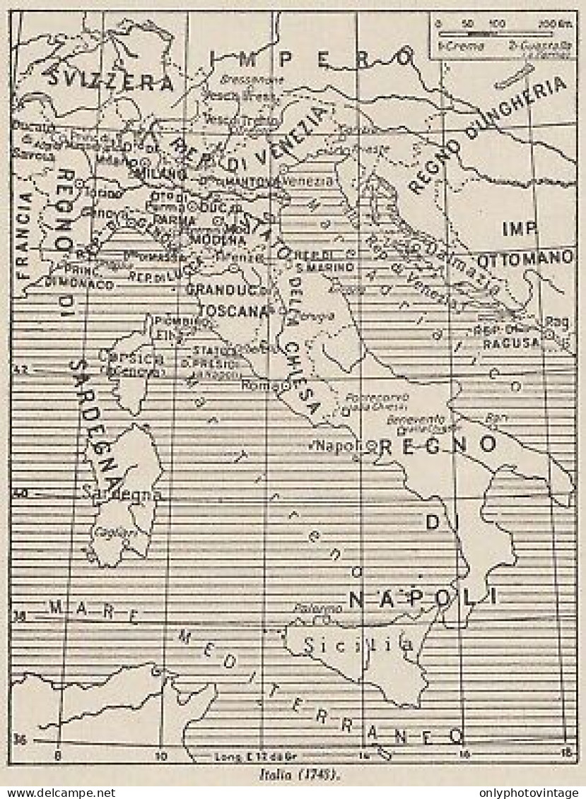 Italia Nel 1748 - 1953 Mappa Epoca - Vintage Map - Carte Geographique