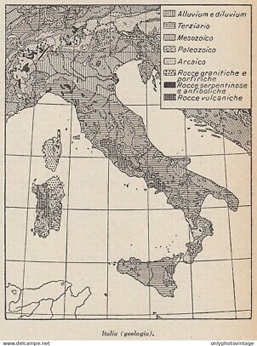 Italia - Geologia - 1953 Mappa Epoca - Vintage Map - Cartes Géographiques