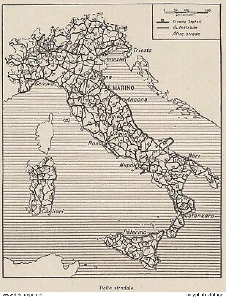 Italia Stradale - 1953 Mappa Epoca - Vintage Map - Carte Geographique