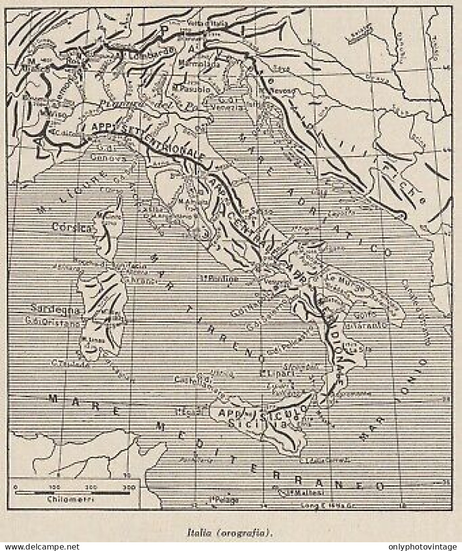 Italia - Orografia - 1953 Mappa Epoca - Vintage Map - Carte Geographique