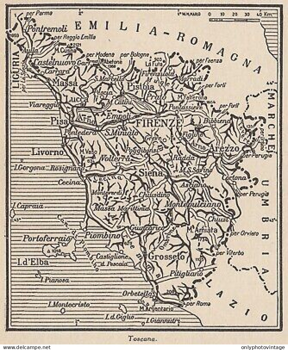 Toscana - 1953 Mappa Epoca - Vintage Map - Cartes Géographiques