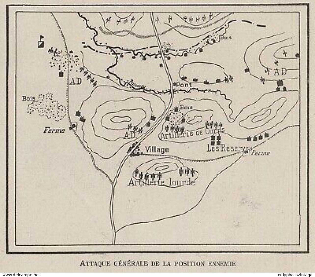 Attaque Générale De La Position Ennemie - Mappa Epoca - 1915 Vintage Map - Carte Geographique