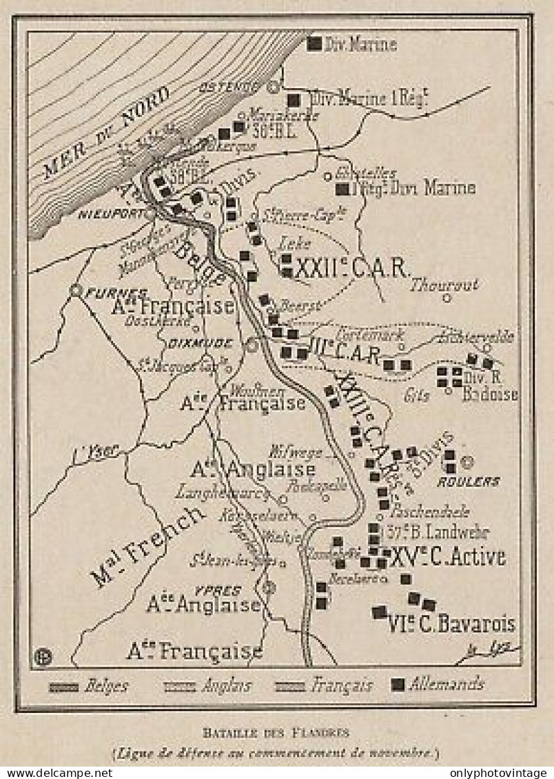 Bataille Des Flandres - Mappa Epoca - 1915 Vintage Map - Carte Geographique