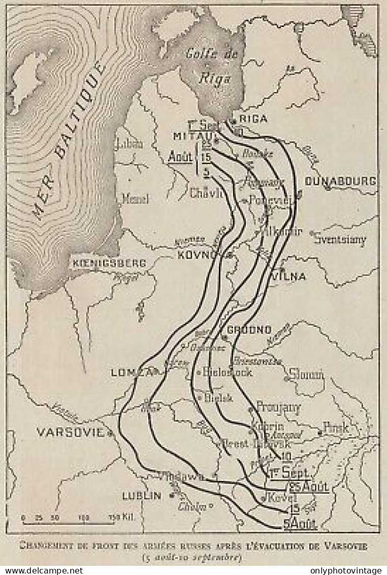 Changement De Front Des Armées Russes Après Evacuation Varsovie - 1915 Map - Cartes Géographiques