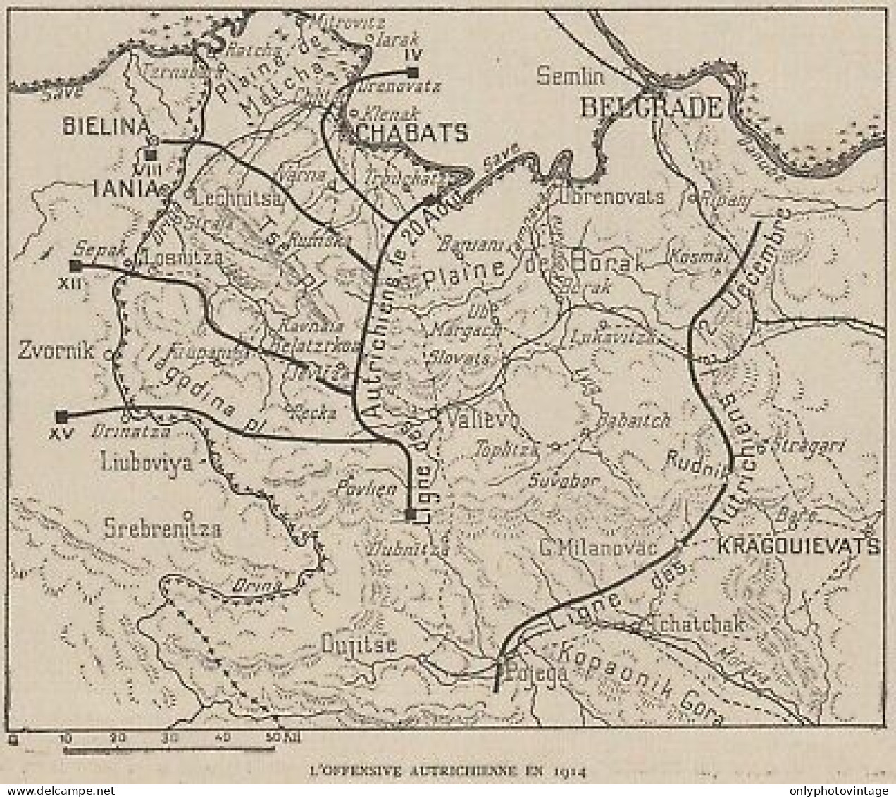 L'offensive Autrichienne - Chabats - Bielina - Iania - 1915 Vintage Map - Cartes Géographiques