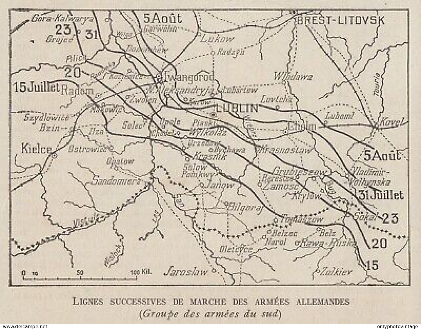 Pologne - Lignes Successives De Marche Des Armées Allemandes - 1915 Map - Carte Geographique