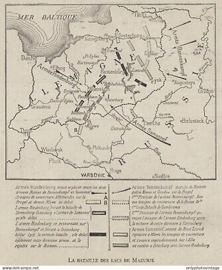 La Bataille Des Lacs De Mazurie - Mappa Epoca - 1915 Vintage Map - Cartes Géographiques