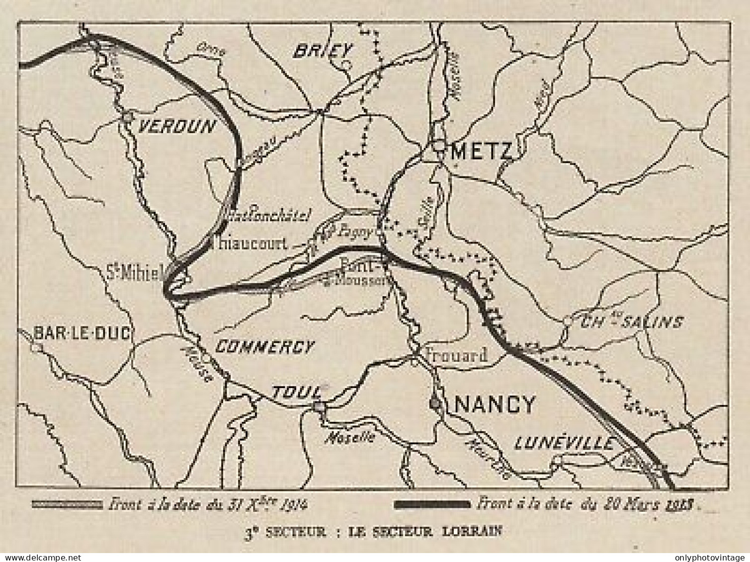 Le Secteur Lorrain - Metz - Lunéville - Briey - Toul - 1915 Vintage Map - Landkarten