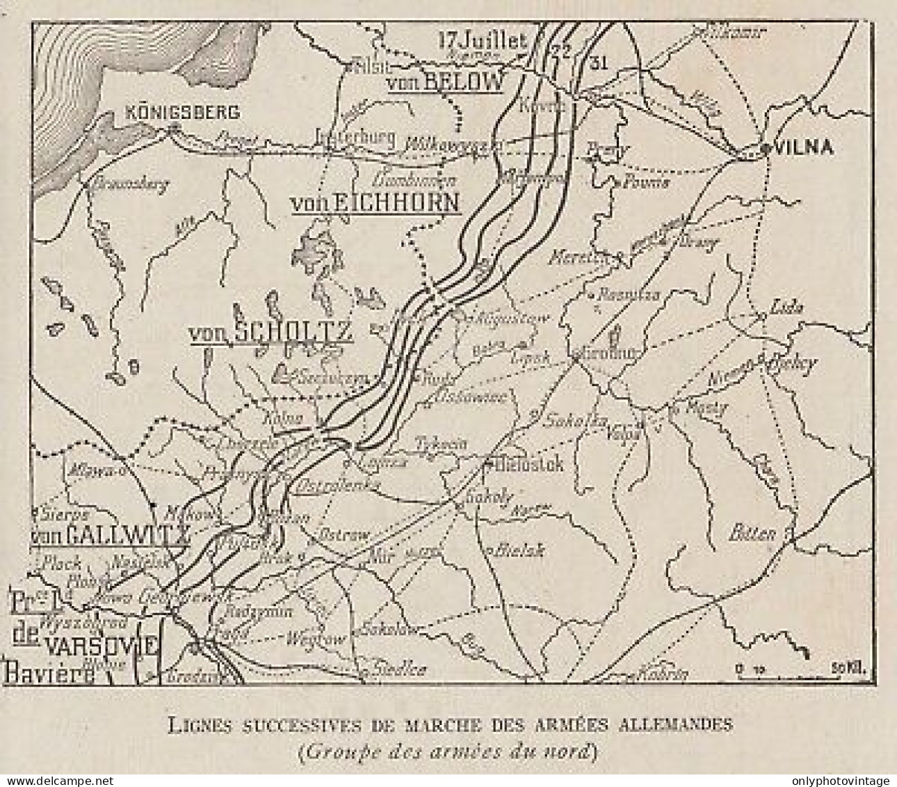 Pologne - Lignes Successives De Marche Des Armées Allemandes - 1915 Map - Cartes Géographiques