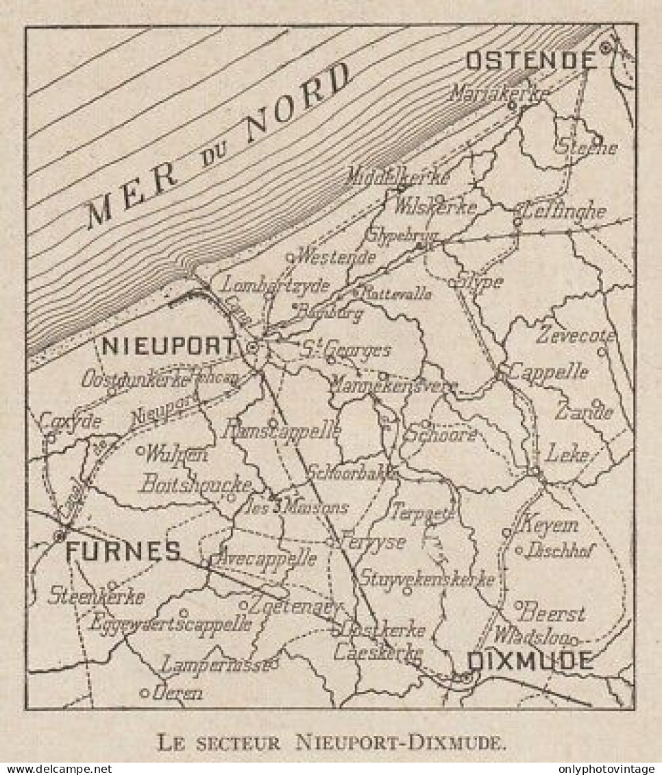 Le Secteur Nieuport-Dixmude - Mappa Epoca - 1915 Vintage Map - Carte Geographique