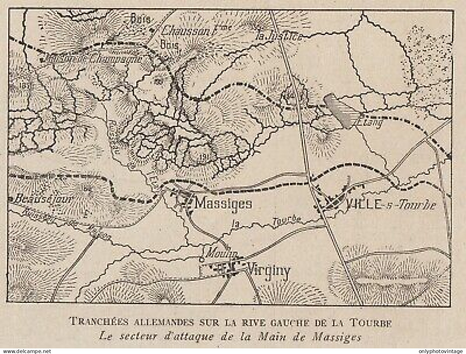 Tranchées Allemandes Sur La Rive Gauche De La Tourbe - France - 1915 Map - Cartes Géographiques