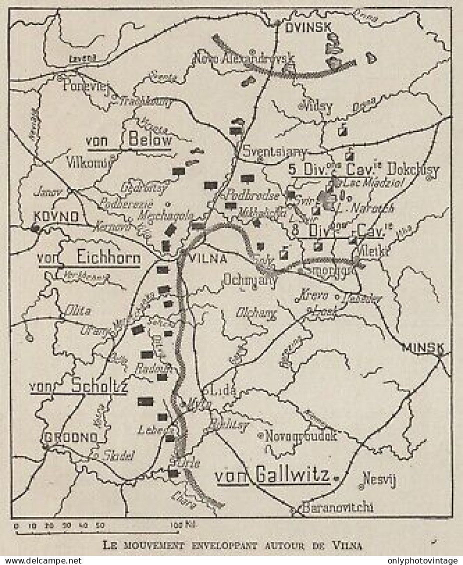 Le Mouvement Enveloppant Autour De Vilna - Mappa Epoca - 1915 Vintage Map - Cartes Géographiques