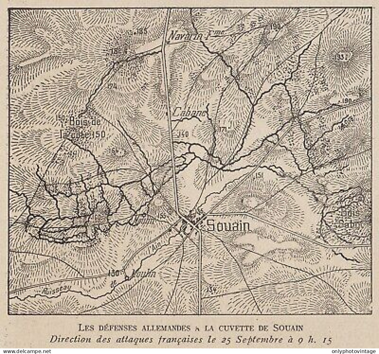 Les Défenses Allemandes A La Cuvette De Souain - France - 1915 Old Map - Landkarten