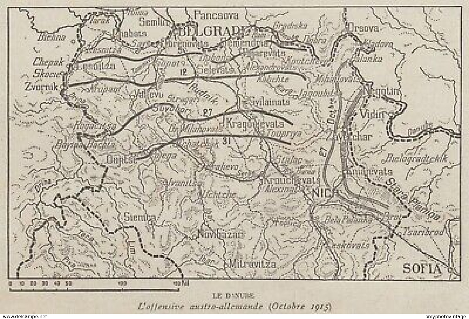 Le Danube - L'offensive Austro-allemande - Mappa Epoca - 1915 Vintage Map - Landkarten