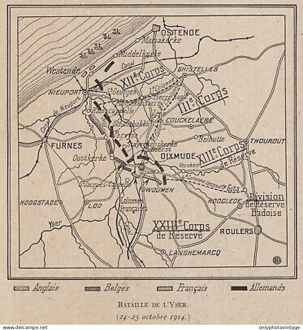 Bataille De L'Yser - Mappa Epoca - 1915 Vintage Map - Landkarten