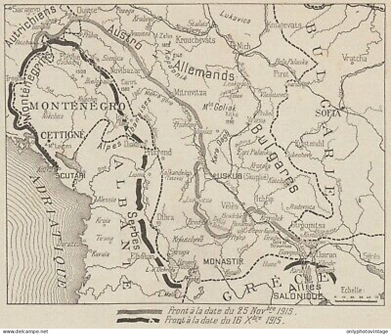 Monténegro - Albanie - Bulgarie - Première Guerre Mondiale - 1915 Old Map - Carte Geographique