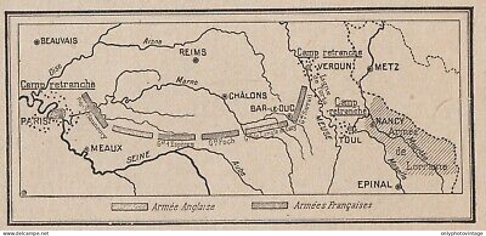 Croquis Schématique De La Bataille De La Marne - France - 1915 Vintage Map - Carte Geographique