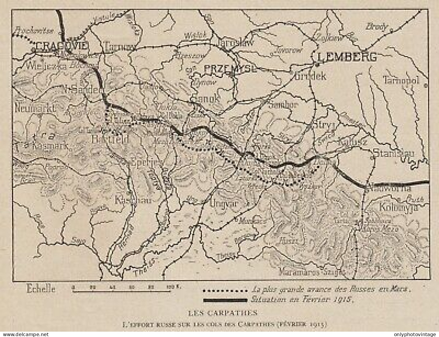 Les Carpathes - Lemberg - Przemysl - Mappa Epoca - 1915 Vintage Map - Carte Geographique