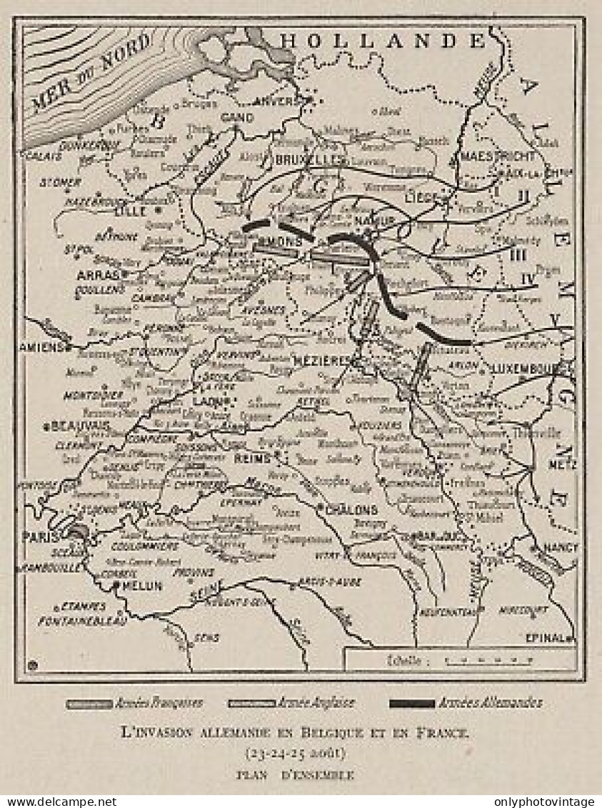 L'invasion Allemande En Belgique Et En France - Mappa - 1915 Vintage Map - Cartes Géographiques