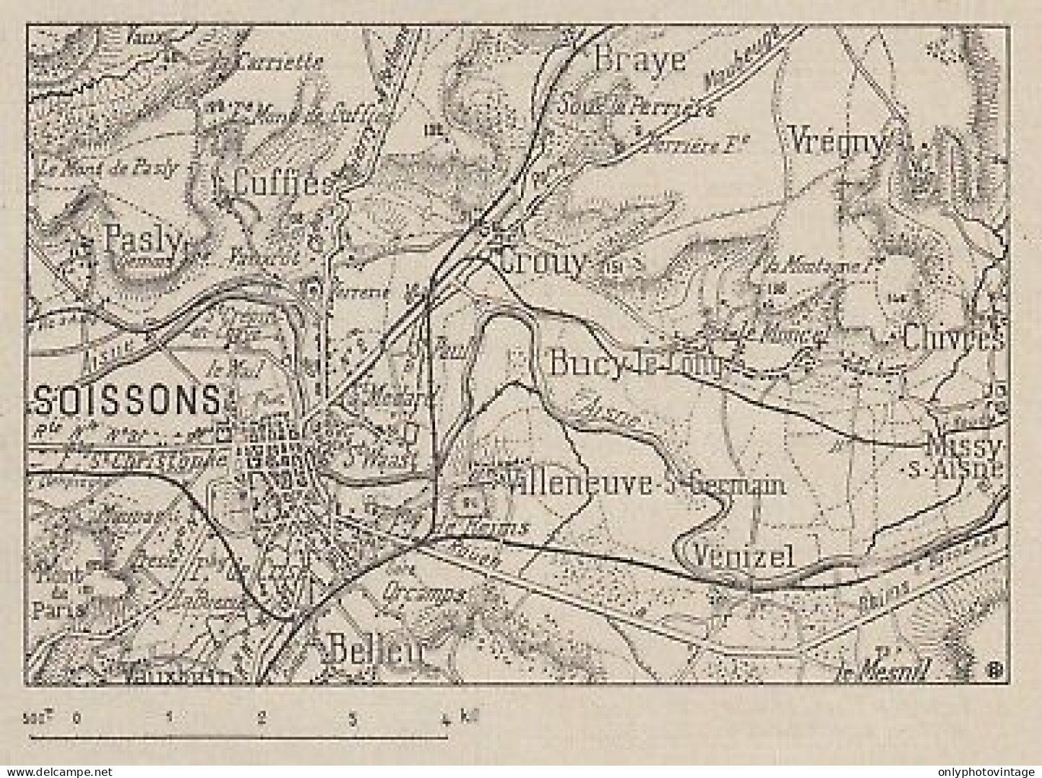 Soissons Et Environs - France - Mappa Epoca - 1915 Vintage Map - Cartes Géographiques
