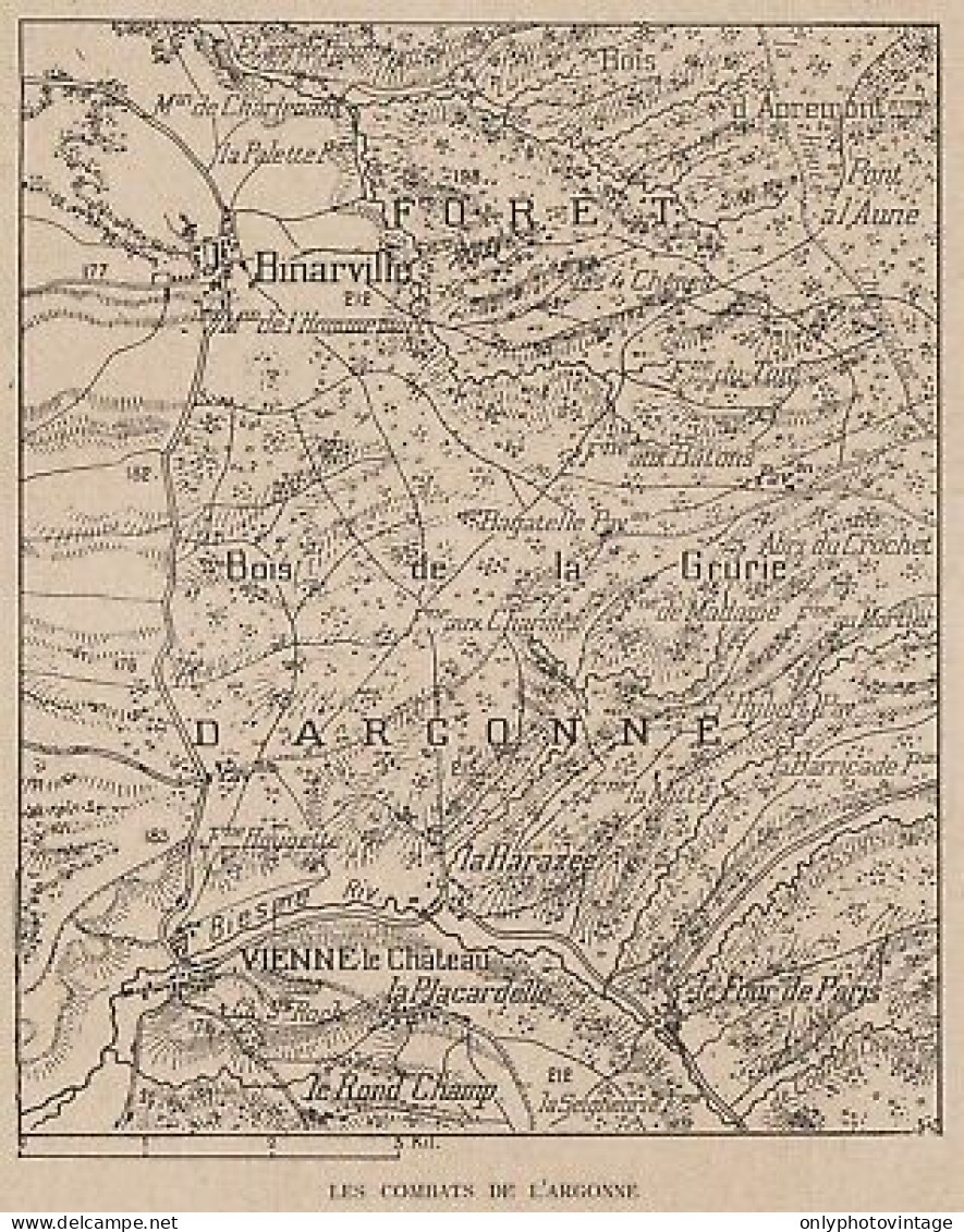 Les Combats De L'Argonne - France - Mappa Epoca - 1915 Vintage Map - Cartes Géographiques