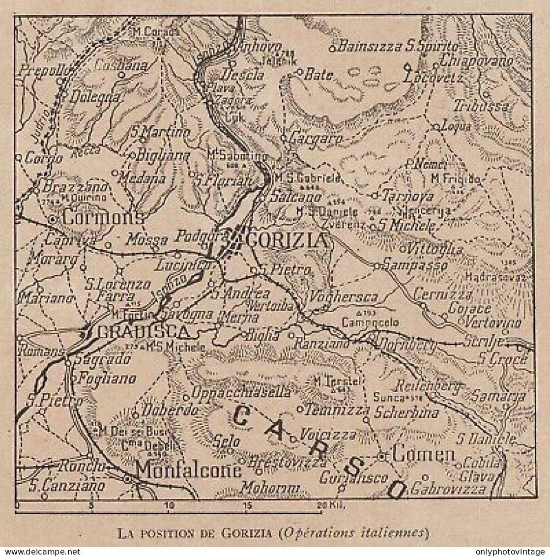 La Position De Gorizia - Opérations Italiennes - Mappa - 1915 Vintage Map - Cartes Géographiques