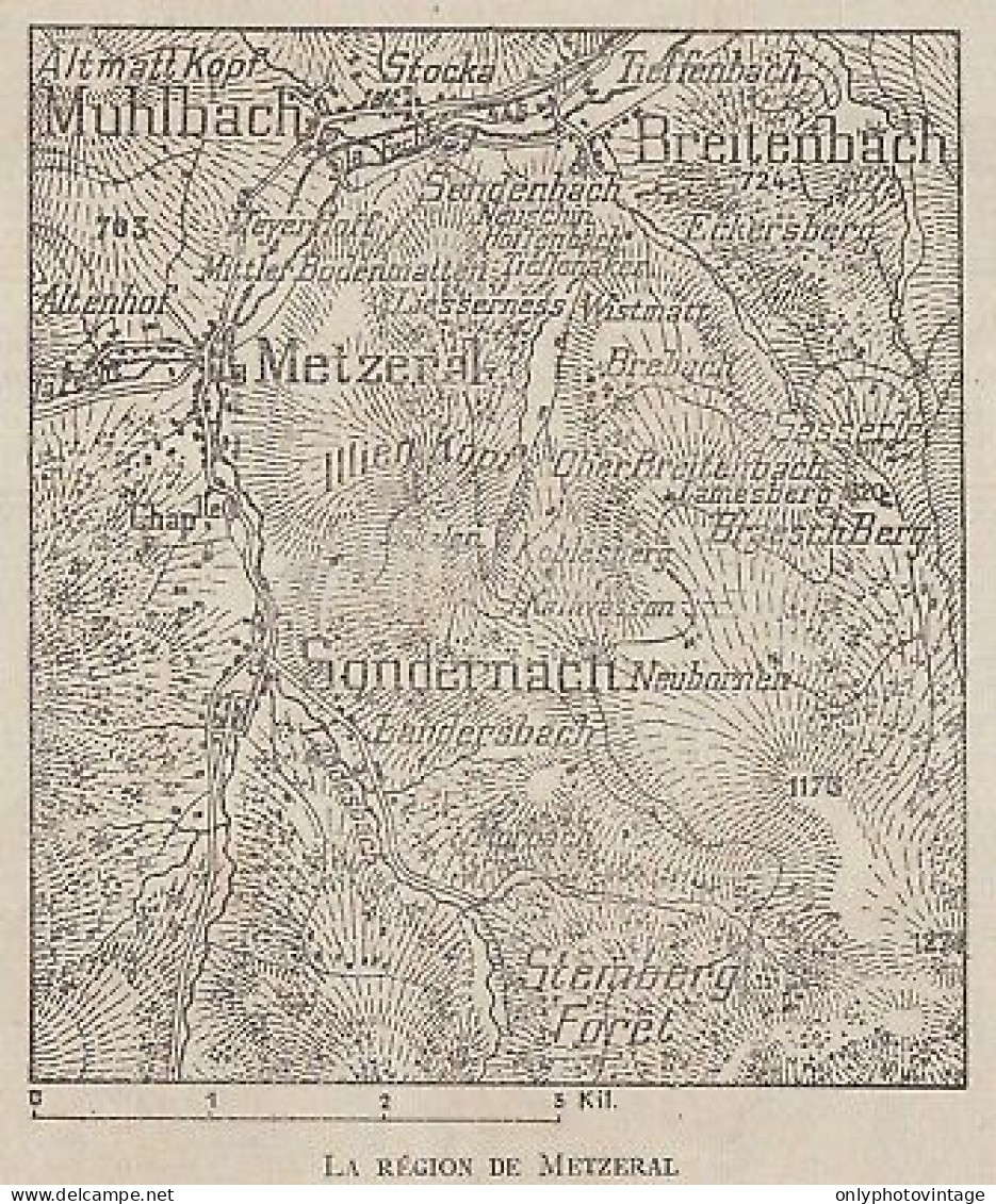 La Région De Metzeral - France - Mappa Epoca - 1915 Vintage Map - Carte Geographique