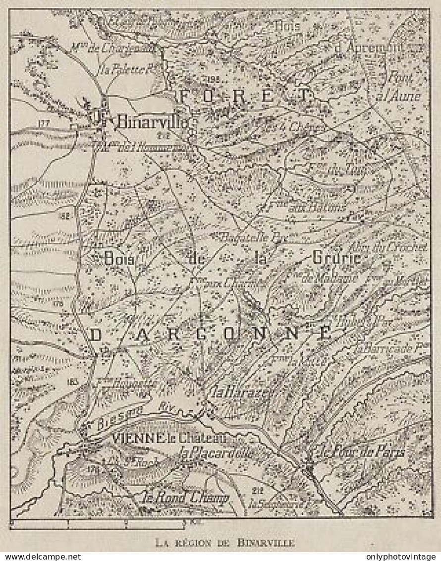 La Région De Binarville - France - Mappa Epoca - 1915 Vintage Map - Cartes Géographiques