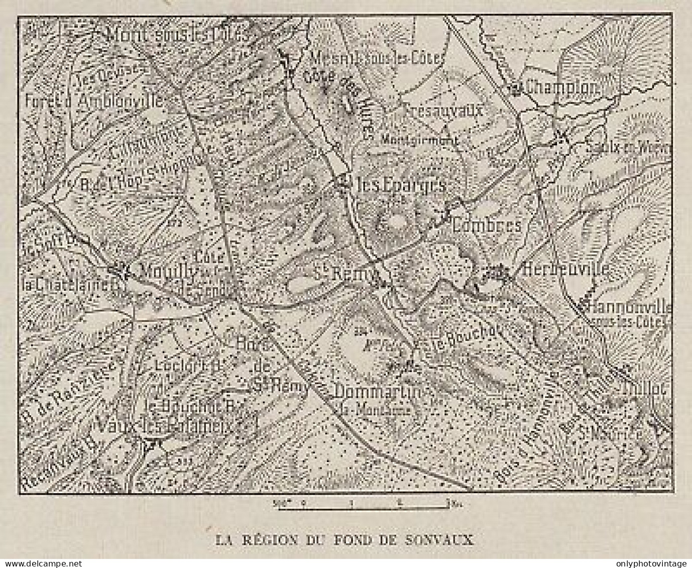 La Région Du Fond De Sonvaux - France - Mappa Epoca - 1915 Vintage Map - Carte Geographique