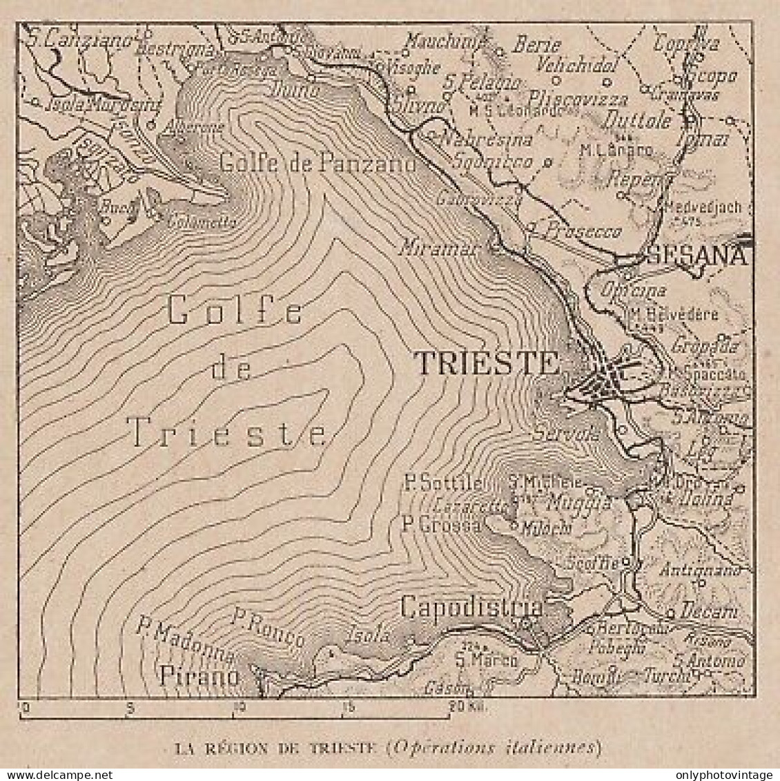 La Région De Trieste - Opérations Italiennes - Mappa - 1915 Vintage Map - Carte Geographique