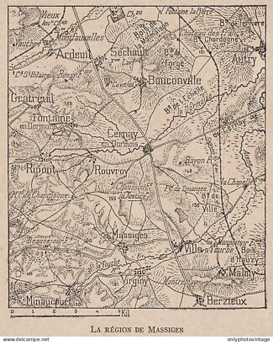 La Région De Massiges - France - Mappa Epoca - 1915 Vintage Map - Cartes Géographiques