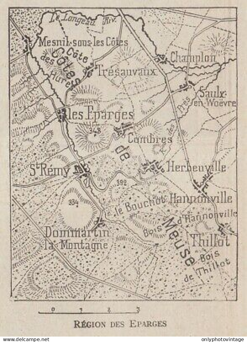 Région Des Eparges - France - Mappa Epoca - 1915 Vintage Map - Carte Geographique