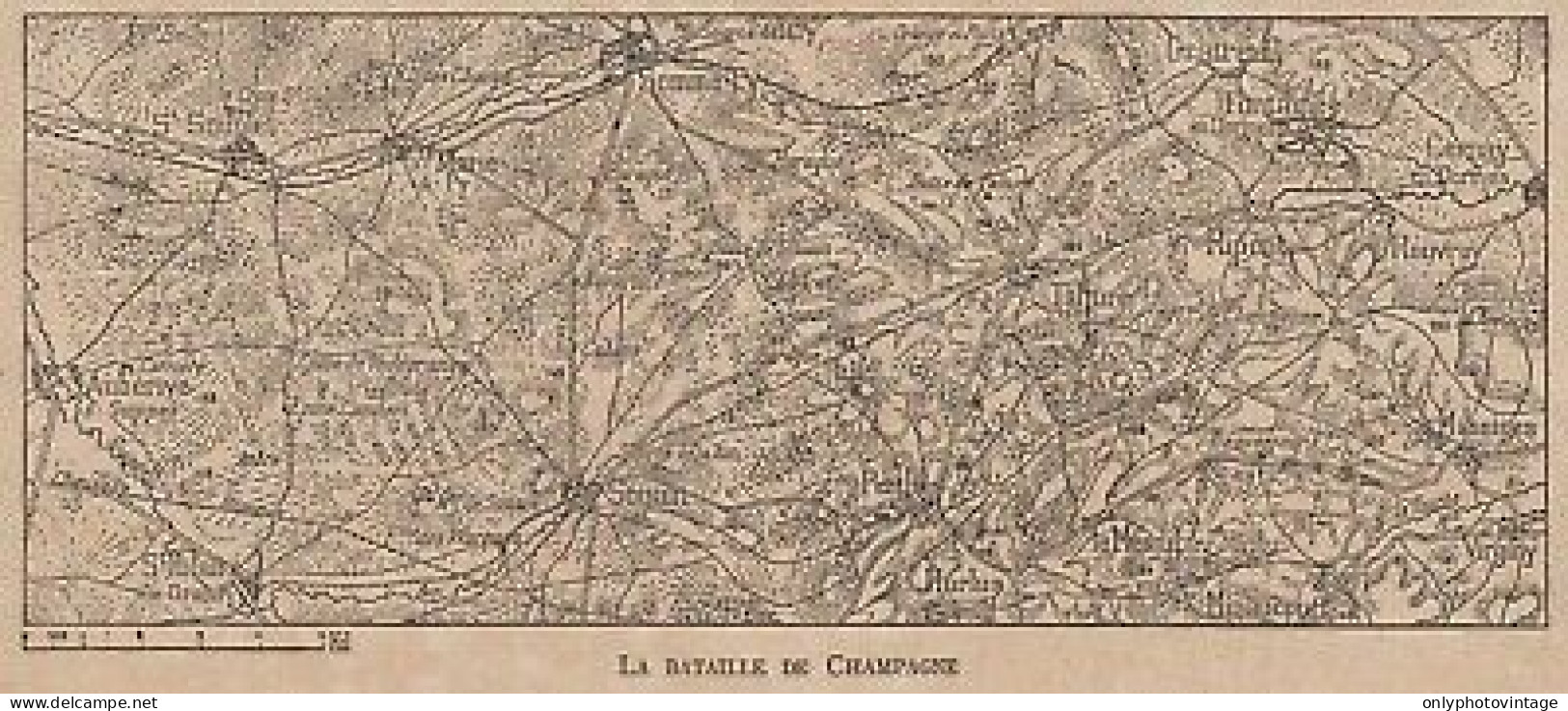 La Bataille De Champagne - France - Mappa Epoca - 1915 Vintage Map - Carte Geographique