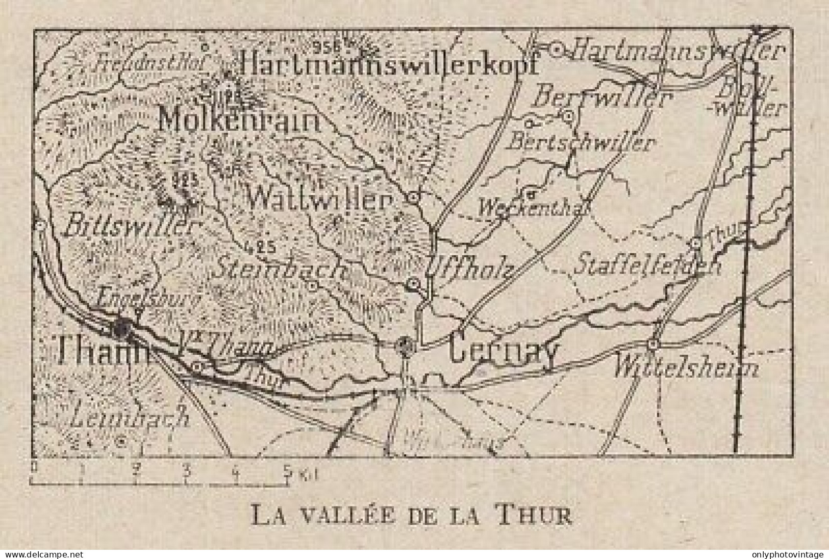 La Vallée De La Thur - France - Mappa Epoca - 1915 Vintage Map - Carte Geographique