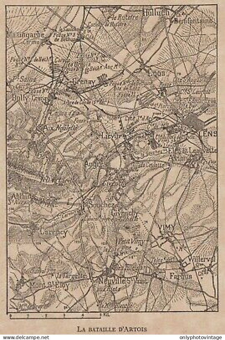 La Bataille D'Artois - France - Mappa Epoca - 1915 Vintage Map - Cartes Géographiques