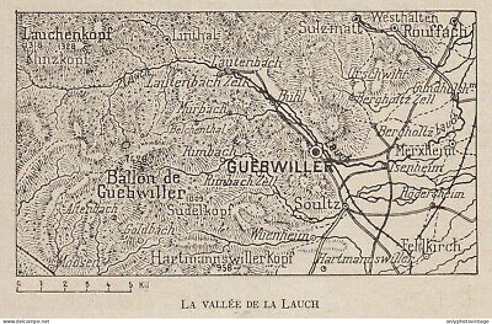 La Vallée De La Lauch - France - Mappa Epoca - 1915 Vintage Map - Carte Geographique