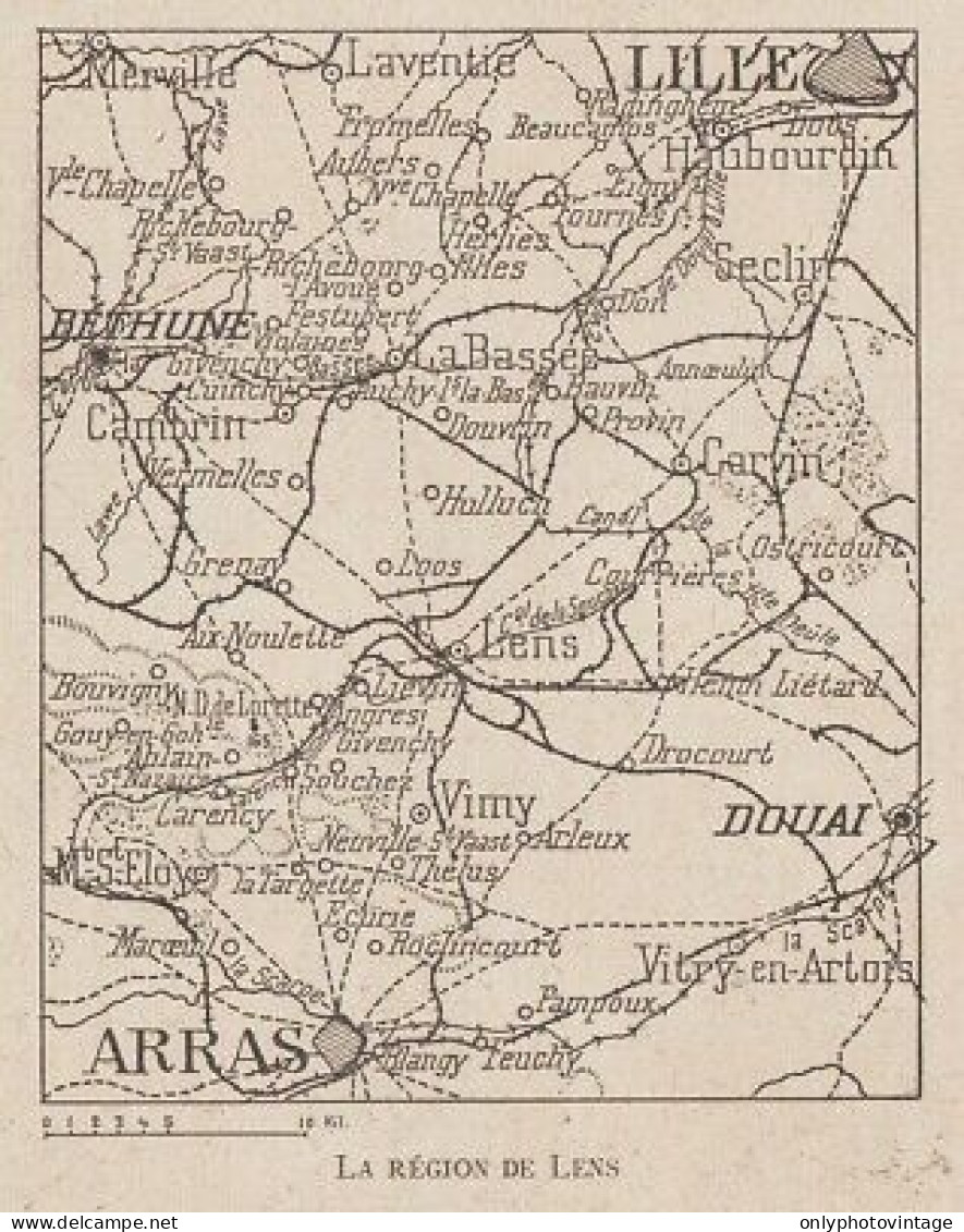 La Région De Lens - France - Mappa Epoca - 1915 Vintage Map - Cartes Géographiques