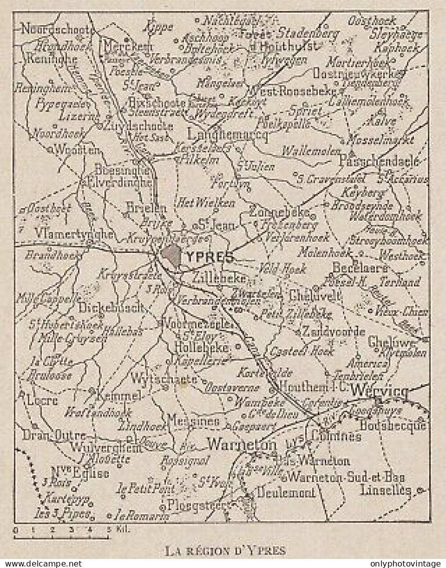La Région D'Ypres - Belgique - Mappa Epoca - 1915 Vintage Map - Cartes Géographiques