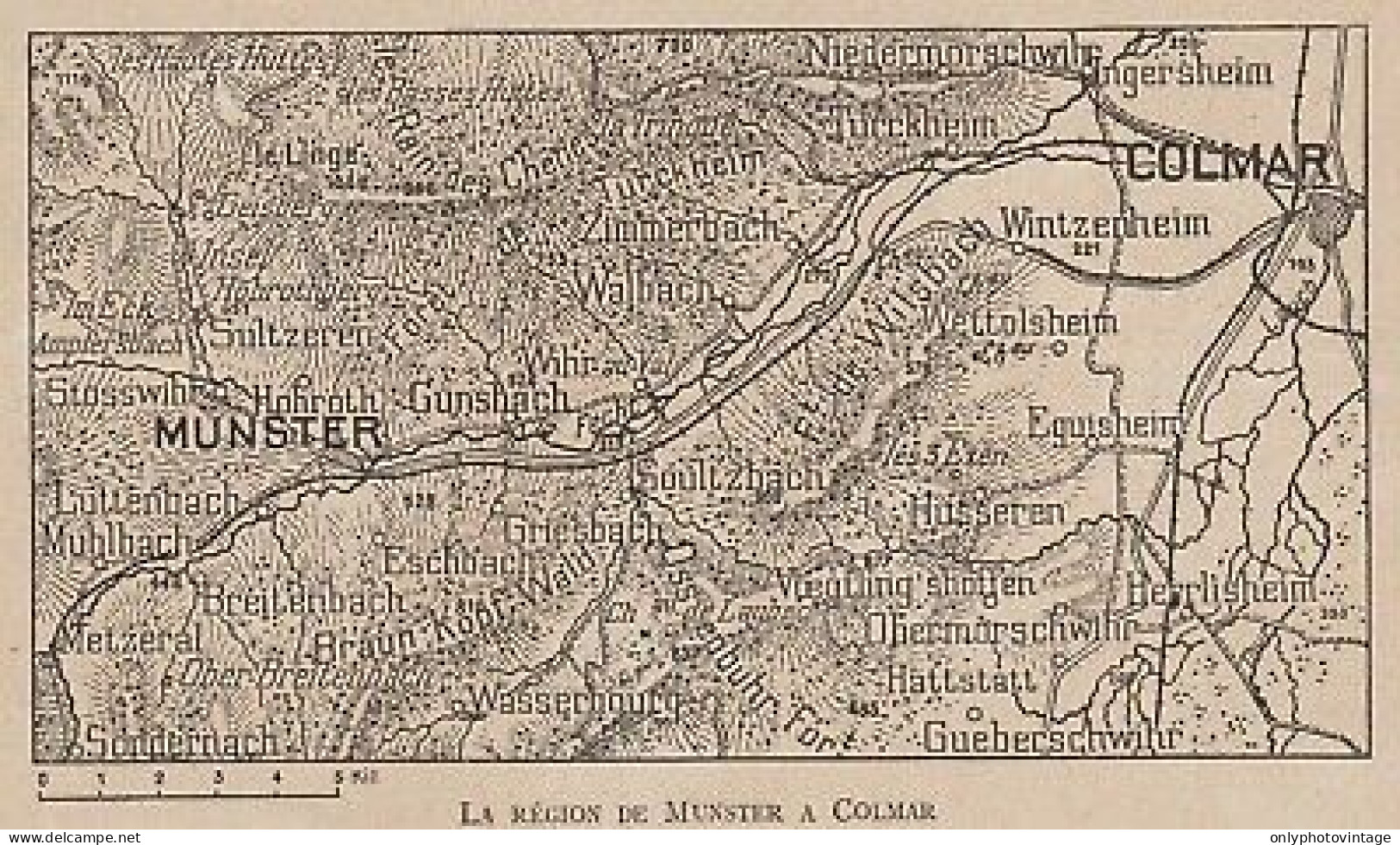 La Région De Munster A Colmar - France - Mappa Epoca - 1915 Vintage Map - Carte Geographique