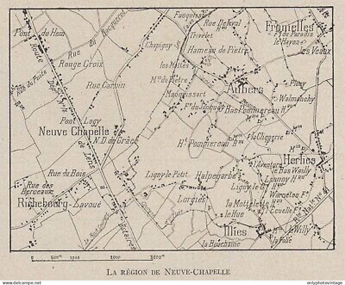 La Région De Neuve-Chapelle - France - Mappa Epoca - 1915 Vintage Map - Landkarten