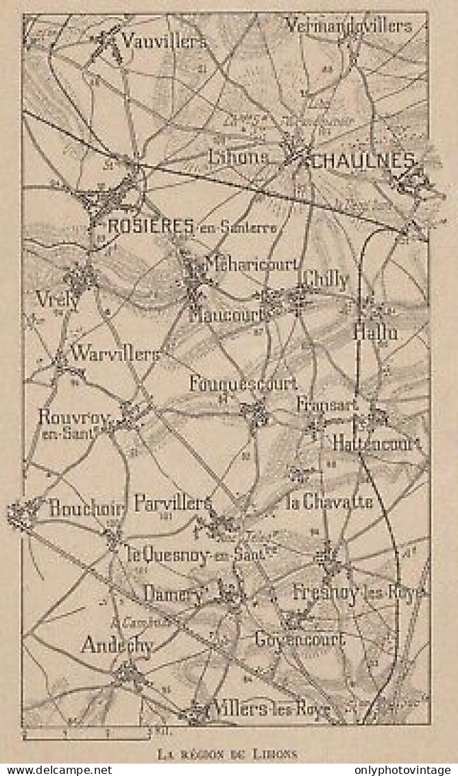 La Région De Lihons - France - Mappa Epoca - 1915 Vintage Map - Carte Geographique