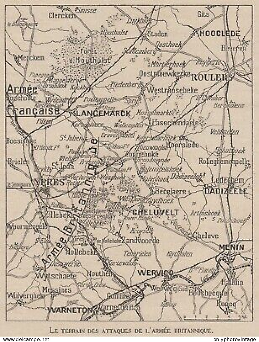 Belgique - Wervico - Menin - Rouler - Ypres - Mappa - 1917 Vintage Map - Cartes Géographiques