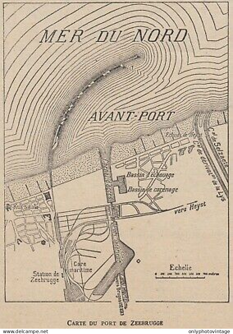 Carte Du Port De Zeebrugge - Belgique - Mappa Epoca - 1917 Vintage Map - Carte Geographique