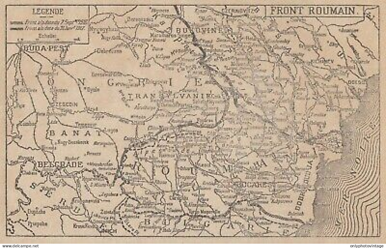 Première Guerre Mondiale - Front Roumain - Mappa Epoca - 1917 Vintage Map - Carte Geographique